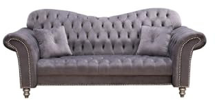 Generico Divano Chesterfield Italiano in Velluto Grigio 3 Posti – Elegante, Confortevole e Design Moderno per Salotto
