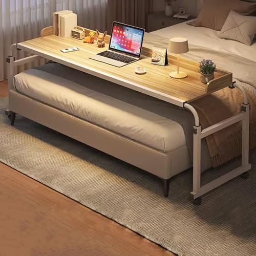 ZHFASDS Table De Lit avec roulettes，Hauteur Et Largeur RéGlables Au-Dessus du Lit Table D'Ordinateur De Nourriture Table MéDicale Roulante pour Table De Lit Debout pour Poste De Travail(Color:Bois)
