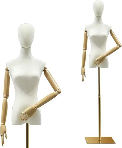 SUNMME Schaufensterpuppe Körper Torso Schneiderpuppe aus Holz Kleiderschmuck Display zum Nähen Einfach zu montieren und zu demontieren M Gold/Quadrat B