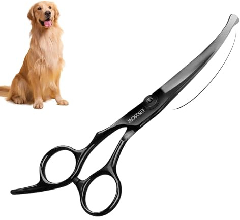 Tijeras Curvas para Perros y Mascotas de Acero Inoxidable Con Puntas Redondas de Seguridad, Adelgazamiento (Negro)