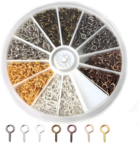 600 Stück Kleine Ösenschraube,Metall Mini Auge Schrauben Schraubösen für DIY Schmuckherstellung, Basteln und Handwerk, 4 x 8mm, Mehrfarbig, Inklusive Aufbewahrungsbox, Rostfrei und Langlebig