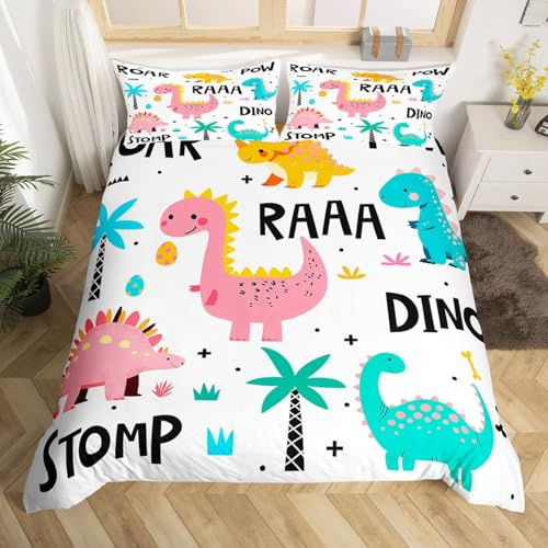 Erosebridal Kawaii Dino Duvet Cover Set Cartoon Dinosaur Bedding Sets Full,Prehistoric Dinosaurios Comforter Cover Jungle Animal Bed Set,Wildlife Reptile Cute Bedroom Decor
