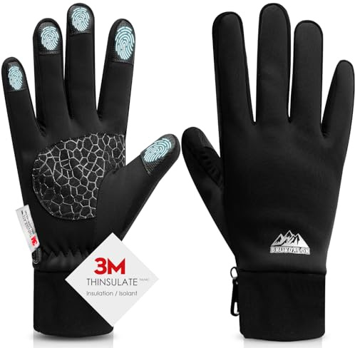 Bruvoalon Winter Gloves for Women & Men, 3M Thermal Insulation, Lycra Fabric, Touchscreen, Anti-Slip, Black, M