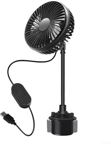 Ventilador para portavasos de coche, ventilador de viento grande de 5 V, alimentado por USB, control de tres velocidades, cuello de cisne ajustable para viajes