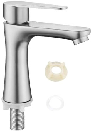 Einzelner Kaltwasserhahn mit Schlauch, Einhebel, Badezimmer-Wasserhahn, Edelstahl, Küchenarmatur für Außenspüle