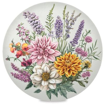 Flowers Dahlia Place mats for Round Dinner Table Reversible Quilted placemats Place mats for Kitchen Table Washable Dining Table Plate Set Decorations Easy to Clean Waterproof Cloth Table mats