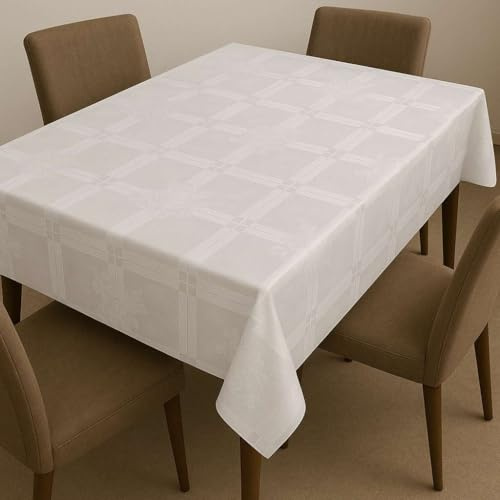 Artwelt Gartentischdecke Knitterfrei Wachstuchtischdecke Tischtuch Dekorativ Abwaschbar Wunschmaß Tischwäsche für Küche Esszimmer Garten Balkon & Terrasse (Quadrat 180X140cm, Weiss Geometrisch)
