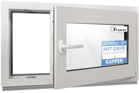 Framex Kellerfenster Fenster Kunststofffenster Weiß Breite x Höhe 80 x 40 cm (800 x 400 mm) 2-fach (32 mm) Dreh Kipp DIN Rechts - Premium - Alle Größen