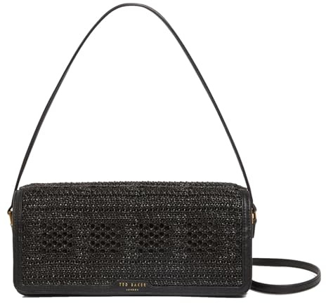 Ted Baker Pettria Raffia Straw Elongated Shoulder Bag Black