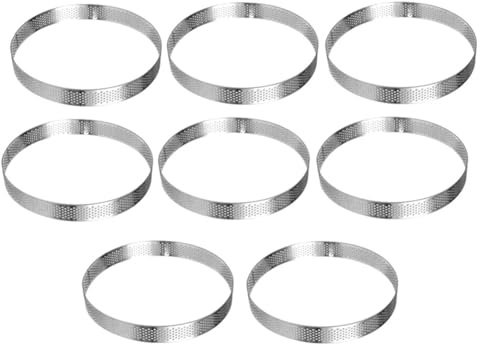 Fangxuee Lot de 8 Moules à Circulaires de 16 cm avec Trous en Acier Inoxydable pour Tartes Aux Fruits, Quiches, Gâteaux, Mousses, Moules de Cuisson de Cuisine
