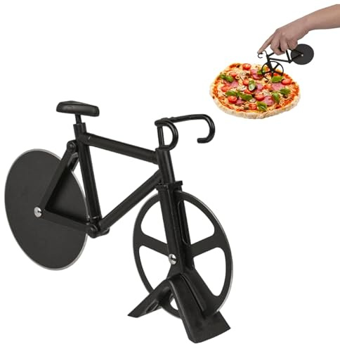 Pizzaschneider als Fahrrad – lustiger Edelstahl-Pizzaroller – schwarz | Scharfes Schneiderad – Anti-Haftbeschichtung – Rennrad zum Teilen von Flammkuchen – Küchen-Fun-Artikel – Seaside No.64