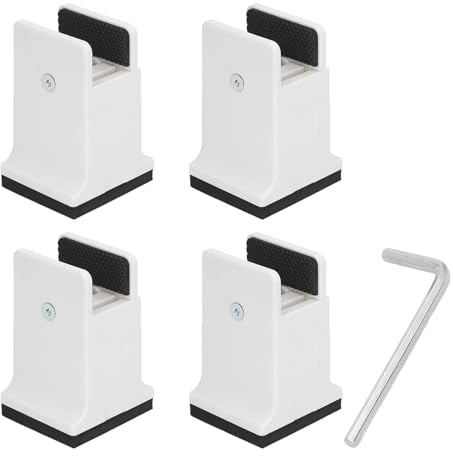 Tomotato 4 Pezzi Alzate Regolabili per Mobili, Alzata in Gomma Resistente con Morsetto a Vite Regolabile per Letto, Sedia, Tavolo, Divano, Scrivania (Bianco)