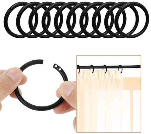 100 Piezas Anillas para Cortinas Diámetro Interior 40mm Anillas Cortina Ducha Anillas Cortinas Diseño de Apertura Argollas para Cortinas Ganchos Cortinas para Mayoría Cortina (Negro)