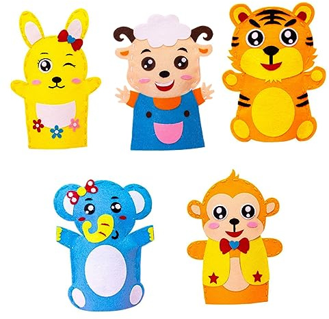 VANZACK 5sätze Teiliges DIY Handpuppen-bastelset Für Junge Mädchen Kreatives Nähset Mit Cartoon-Tieren Tiger Hase Schaf AFFE Elefant Pädagogisches Spielzeug Fantasie Und Feinmotorik
