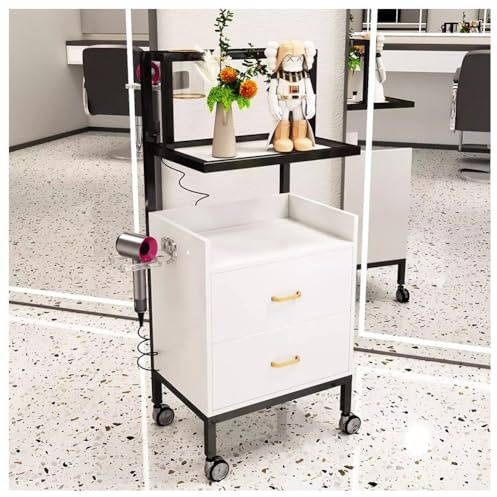 Schönheitssalon-Trolley, Rollwagen mit Schublade, Holz-Friseurwagen mit Rollen, mobiler Aufbewahrungsschrank für Spa und Friseursalon