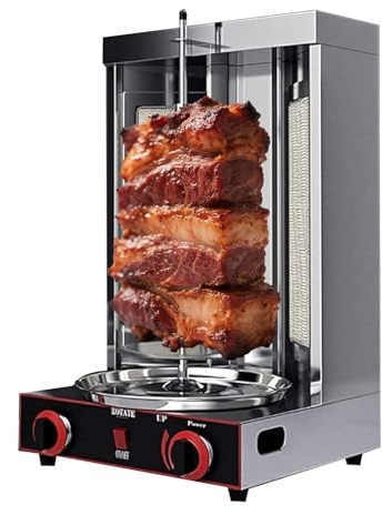 Asador Vertical Para Pollo Shawarma, Parrilla, Horno Comercial Para Kebab Doner, 2 Quemadores Con Rango De Calor De 50-250 °C, Acero Inoxidable Para Cocinas Y Catering(Gas-2800P)