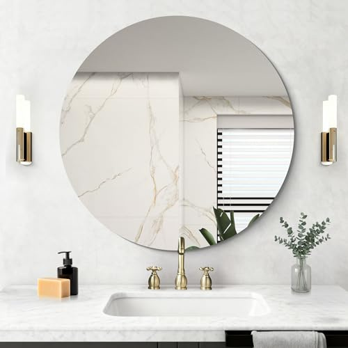 NIMURY Wandspiegel, 70x70 cm rahmenloser Badezimmerspiegel mit rundem Design, rahmenloser Spiegel für Badezimmer, Schlafzimmer und Wohnzimmer, horizontal und vertikal montierbar