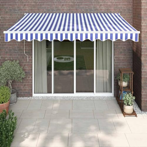 Elektrische Gelenkarmmarkise mit Kurbel, Blau-Weiß gestreift, 3,5x2,5m, UV-Schutz, für Balkon, Terrasse, Sonnenschutz, Außenbereich