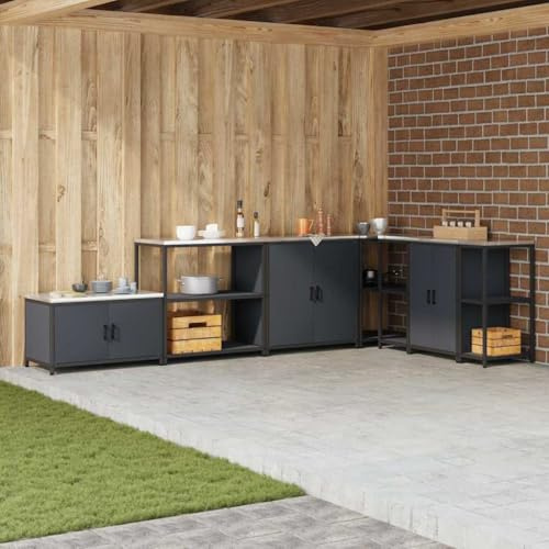 Mimdixy Mobiletto da soggiorno, scaffale da cucina con ripiano in acciaio antracite