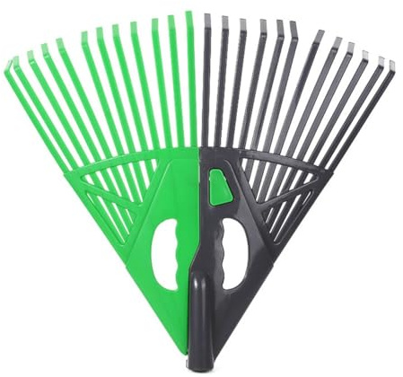 Lecreatekit Rastrillo de césped para hojas y hierba, herramienta de jardín grande en forma de abanico con mango ergonómico, rastrillo de plástico resistente para un aseo eficiente del césped y fácil