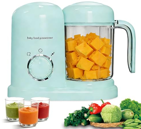 Robot Cocinero Mezclador para Bebés, Robot Multifunción 4 en 1, Interruptor Giratorio, Cocción al Vapor, Mezclado, Descongelación, Calentamiento, Bol y Cuchillas Extraíbles, Limpieza Fácil