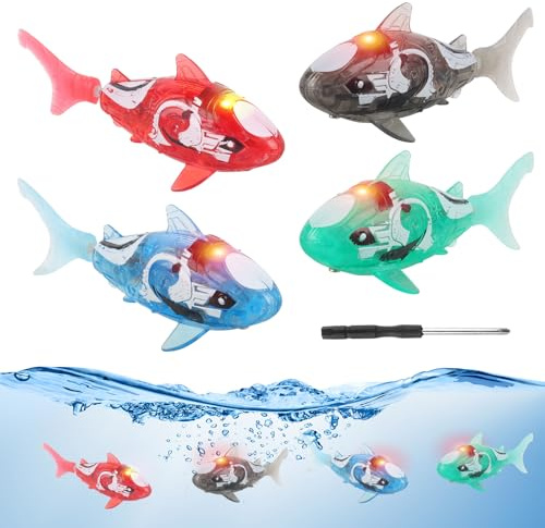 KQWVZ Peces Eléctricos Luminosos, 4 Piezas Robofish con Luz Sensora, Peces De Juguete Electrónica, Bañera DePeces Robot, Pez Nadador Robótico ReutilizablePeces Electrónicos para Niños, Gatos