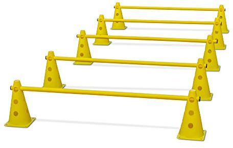 VINEX Hürden-Set, höhenverstellbar, für Koordinationstraining – Stöcke und Kegel – Gelb-Orange – Gelb-Gelb – Gelb-Blau – Gelb-Rot