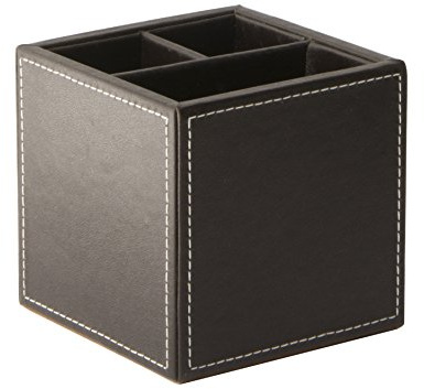 OSCO Pennkruka i brun fuskläder | 3 sektioner | pennhållare | snyggt skrivbord | Kontorsarrangör | Sminkförvaring | Sminkdisplay | H 10 x B 10 x D 10 cm |