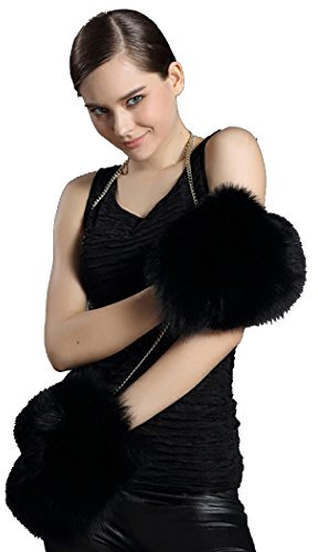 BeFur Damen Fuchspelz Fell winter Handschuh Fausthandschuhe Fäustlinge mit der Kette - color 3