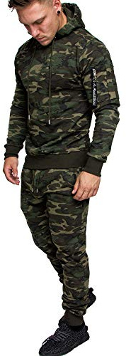 Amaci&Sons Herren Cargo Stil Sportanzug Jogginganzug Trainingsanzug Sporthose+Hoodie 1003 Camouflage Khaki XXL