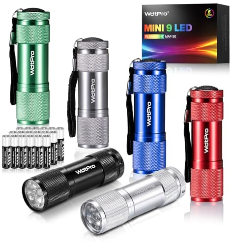 WdtPro LED Mini Flashlights, Super Bright Flashlight with Lanyard, Assorted Colors - Best Tac Torch Light for Kids, Night Reading, Power Outages, Camping(6 Pack)