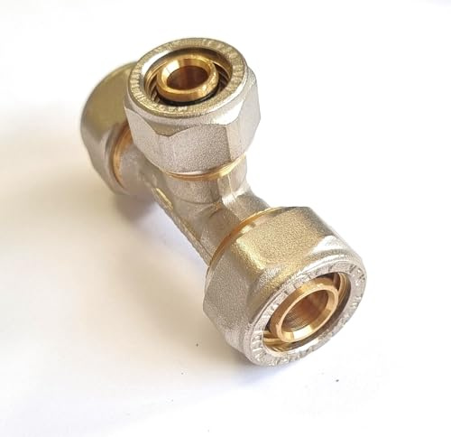 H2O-Flex® Schraubfitting T-Stück reduziert 20-26-20, für Aluverbundrohr | Klemmringverschraubung 20x2,0mm-26x2,0mm-20x2,0mm für Mehrschichtverbundrohr, DVGW zertifiziert, Messing-Anschlüsse