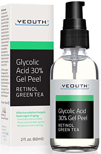 YEOUTH Glycolic Acid Peel for Face, At Home Exfoliator Aha 30% Glycolic Acid Face Peel with Retinol, Designed to Refresh & Smooth the Appearance of Skin 60ml