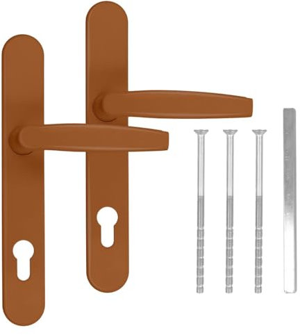 Türgriff/Türdrücker/Türklinke/Drückergarnitur DHS 92mm - Oval - Flachgriff für Rollläden, Farbe:Golden Oak RAL 8003, Schildbreite:25mm