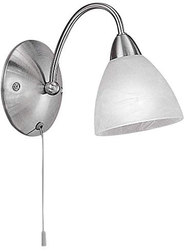 Britalia Satin Nickel & Alabaster Glass Traditional Swan Neck Switched Wall Light | 1 x E14 SES Lamp Required (Not Included) | Pull Switch Operated