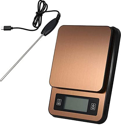 WGFGXQ Balance à café numérique avec Affichage LCD à Aiguille de sonde de température de minuterie, Balance de Cuisine multifonctionnelle 3000G/1G Or