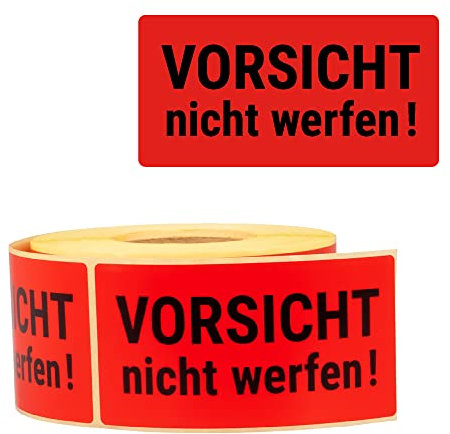 MD Labels Warnetiketten 100x50mm – 500 Stück – Vorsicht! Nicht werfen! – Versandaufkleber stark haftend, selbstklebend