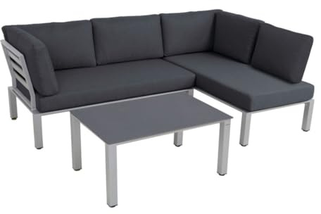elGiga Der Megastore im Internet! MWH Lounge-Set Widoo mit Tisch - Silber - wetterfestes Gartenmöbelset aus Aluminium - inkl. gemütlichen Kissen