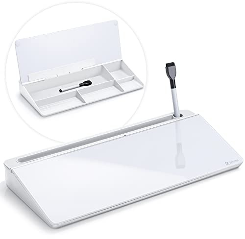 Varhomax Glass Desk Whiteboard with Storage, Desktop Dry Erase White Board to-do List Memo Keyboard Stand Desk Organizers for Home Office and School Supplies
