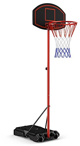 COSTWAY Canestro Basket da Esterno, Base per Pallacanestro Regolabile in 5 Altezze 158-218cm con Ruote e Base Riempibile con Acqua o Sabbia, Canestro Basket per Ragazzi e Adoloscenti
