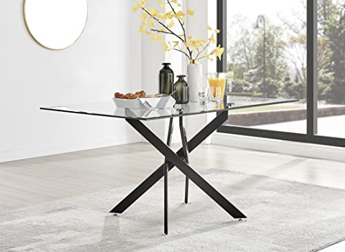 Furniturebox UK Glass Dining Table - Leonardo 6 Seater Black Leg Rectangular Tempered Glass & Metal Modern Stylish Dining Table 150cm x 90cm