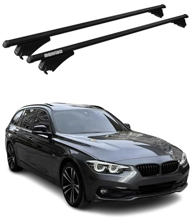 Menabo Dachträger Grundtäger für BMW 3er F31 Touring 2012-2019 Aluminium 75kg Schwarz 2tlg Geschlossene Reling für Fahrradträger, Dachboxen, Skiträger Abschließbar