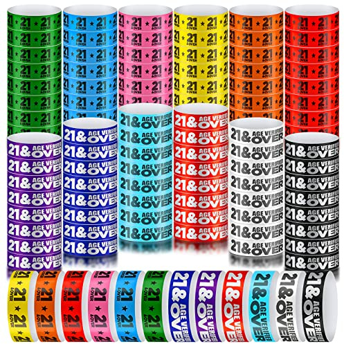 Teling 1200 Pcs Over 21 Paper Wristbands Events Wristbands Colored Waterproof Paper Bracelets Lightweight Wrist Bands Identification Supplies(Multi Color)