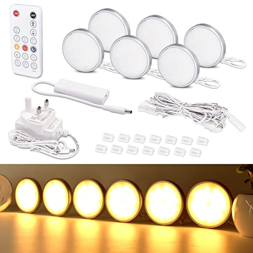WOBANE 6 Pack Dimmable LED Cabinet Lights, Remote Control, Warm White
