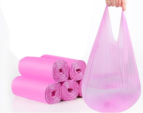 Bolsas de basura de 4 galones, 5 rollos/100 asas pequeñas, bolsas de basura para oficina, cocina, dormitorio, bolsas de basura coloridas y portátiles (rosa 100 unidades)