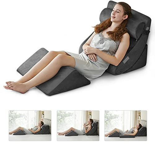 Ganaver Juego de 4 almohadas ortopédicas de cuña para cama posoperatoria, relajantes, ajustables, para la cabeza, almohada triangular de espuma viscoelástica para reflujo ácido, dormir, leer, elevar