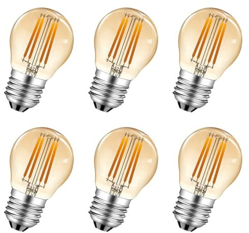 MZYOYO 4W E27 Lampada LED Dimmerabile,Lampadina a Filamento Vintage E27,Bianca Calda 4W G45 2700K,Sostituisce la Lampada a Filamento 40W,Lampadina Retro Illuminazione,Dimmerabile,Ambra,Confezione da 6