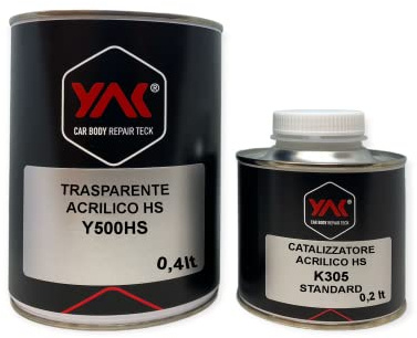 YAK CAR BODY REPAIR TECK Vernice Trasparente LUCIDA BICOMPONENTE 2K AntiGraffio Lt. 0.600 Auto Moto CARROZZERIA (400ml Trasparente + 200 ml catalizzatore) …