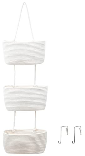 DYOUen Vielseitiger Hänge-Organizer aus gewebtem Baumwollseil für Bad, Kinderzimmer und Schlafzimmer (weiß)