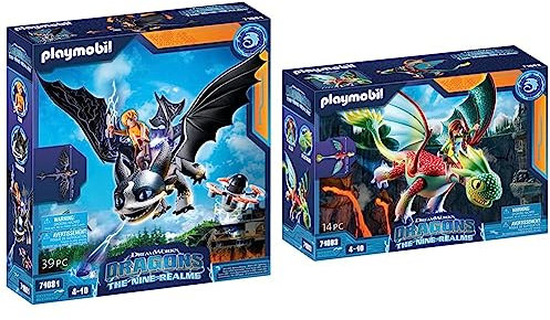 PLAYMOBIL DreamWorks Dragons 71081 The Nine Realms & DreamWorks Dragons 71083 Dragons: The Nine Realms - Feathers & Alex, Dragons-Figur und Spielzeug-Drache, Spielzeug für Kinder ab 4 Jahren